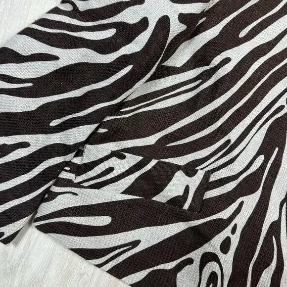 Michael Kors Brown Zebra Animal Print Linen Tailored Short Blazer Jacket 8 Chic - Picture 4 of 15